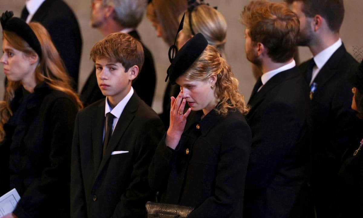 Prince Edward's daughter appeared to wipe away a tear during the service.