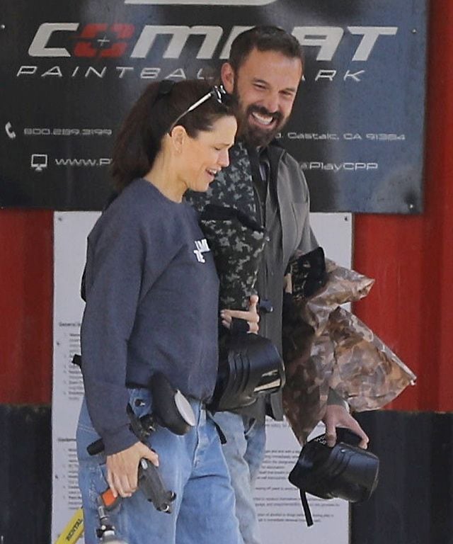 Affleck and Garner were photographed laughing as they spent their Sunday playing paintball with their kids