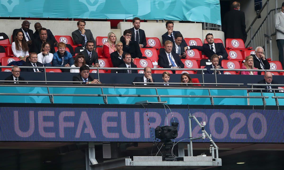 David Beckham wasn't the only celebrity seated near the Cambridges. Ed Sheeran and Ellie Goulding sat a few rows behind William, Kate and George.