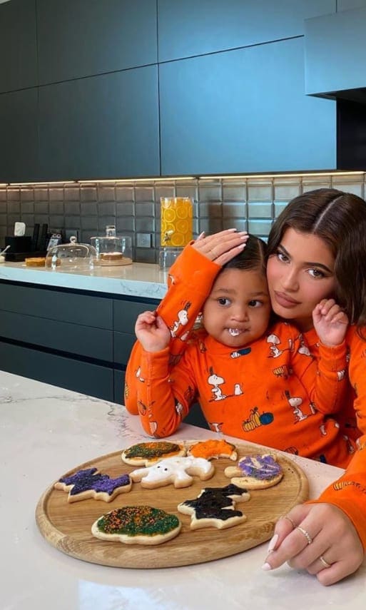 Kylie Jenner and Stormi go for the matching look for baking cookies