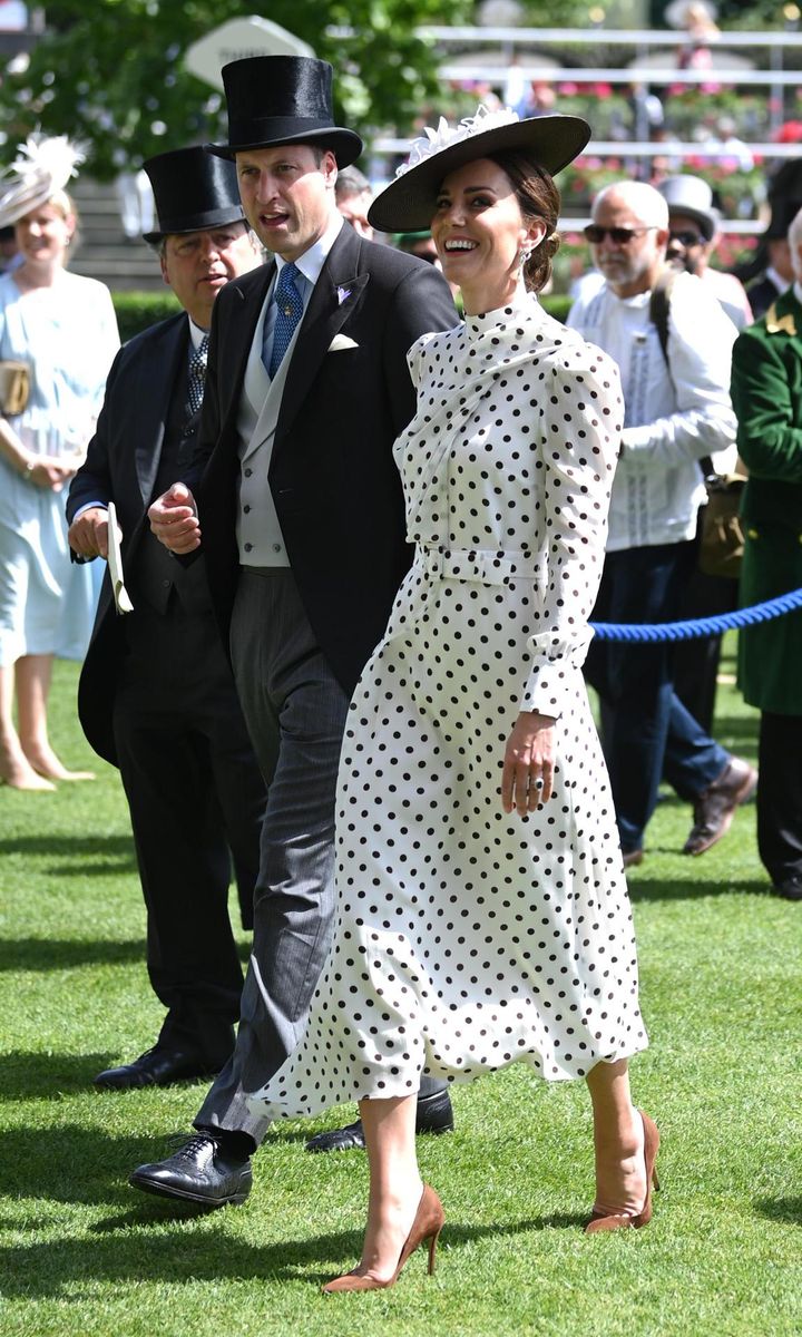 The Duchess looked pretty in a polka dot dress by Alessandra Rich.