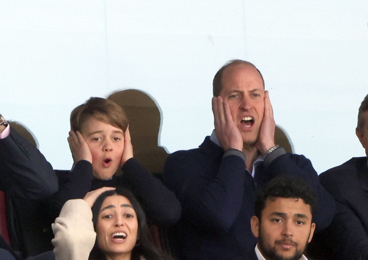 Prince William and Prince George pictured at an Aston Villa match in 2023