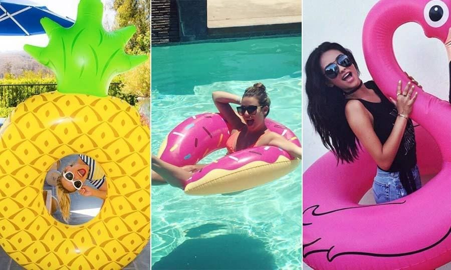 As summer arrives, celebs have been combatting the heat by jumping in the pool alongside their new favorite accessory, the pool float.
<br>From donuts to swans and pineapples, here's a round-up of the stars with their cool pool blow-ups.