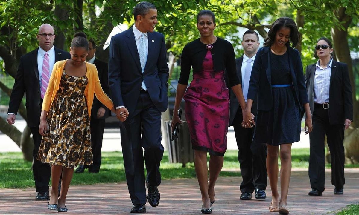 April 2012: Spring into fashion! Feminine 1950s style for all three Obama ladies for an Easter service in Washington D.C.
<br>
Photo: Getty Images