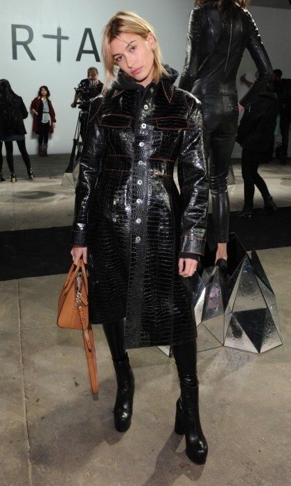 Hailey Baldwin turned heads at the RtA Fall/Winter 2017 show at Industria. The 20-year-old model gave us Matrix vibes in an all black leather ensemble.
Photo: Craig Barritt/WME IMG