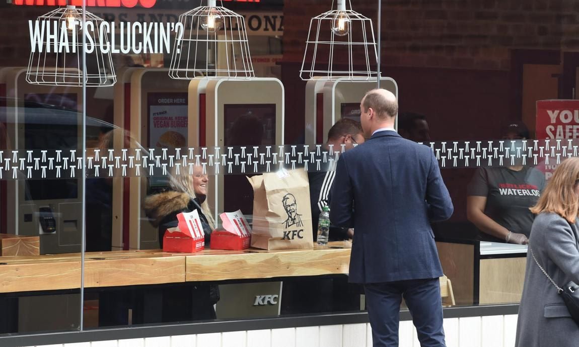 Prince William greeted a diner who was eating at a local KFC