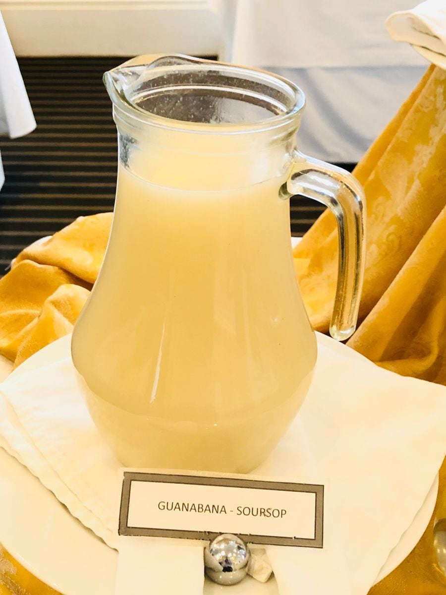 A jug of soursop (guanabana) juice with label