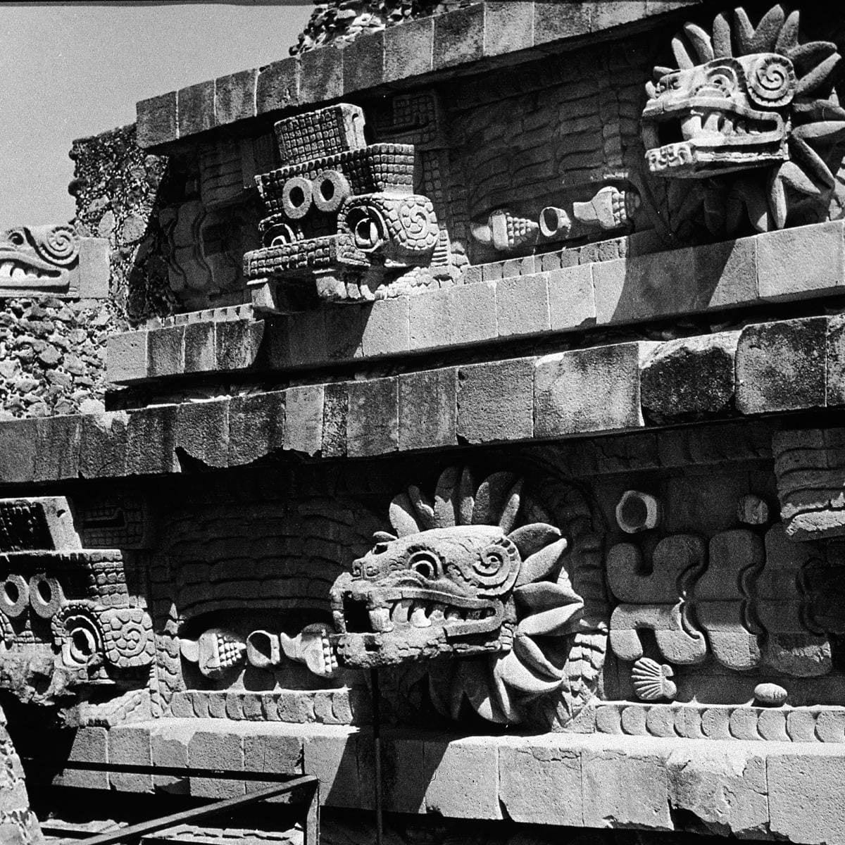 Crocodile Heads On Quetzalcoatl Temple