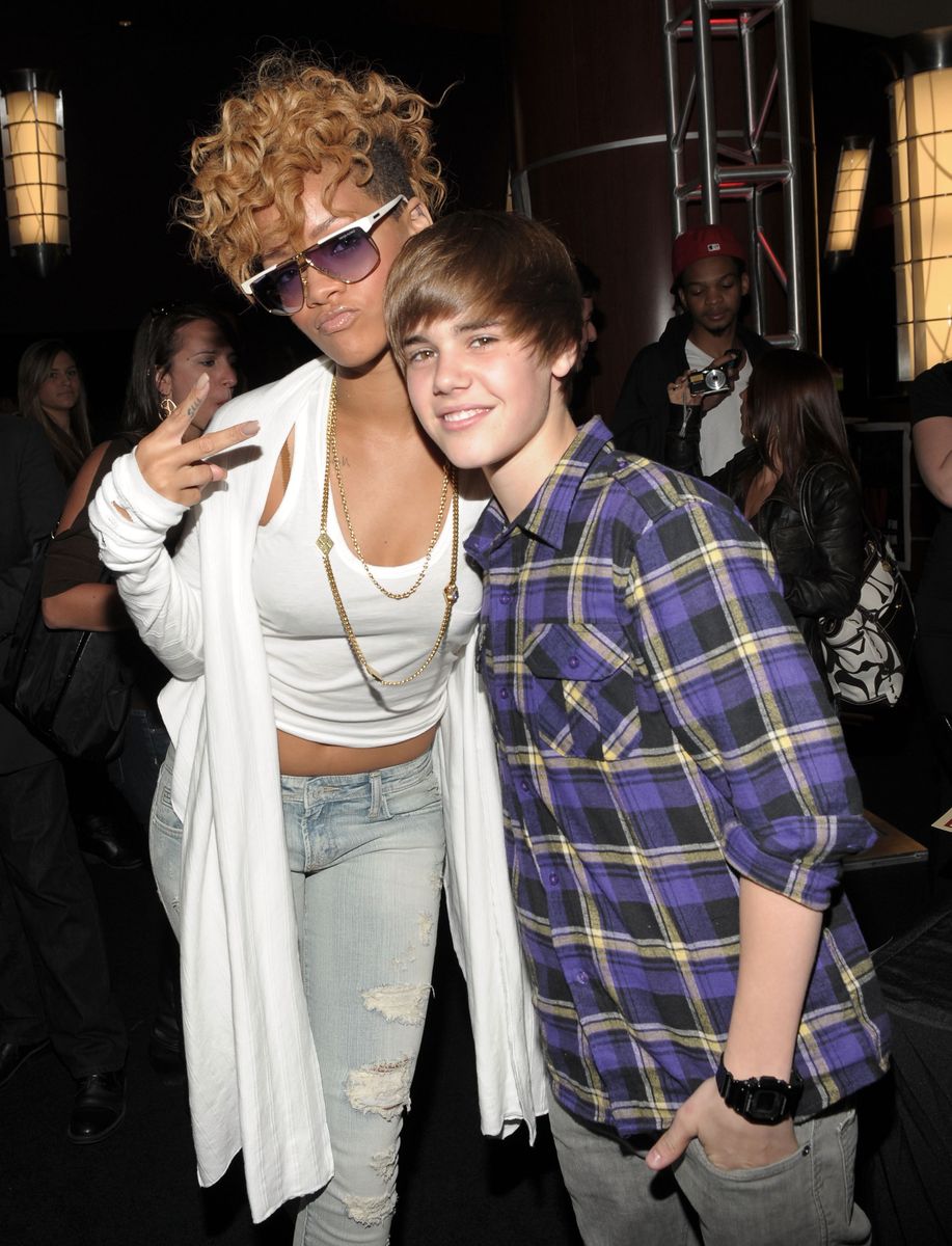 Rihanna and Justin Bieber attend the 52nd Annual GRAMMY awards in 2010.