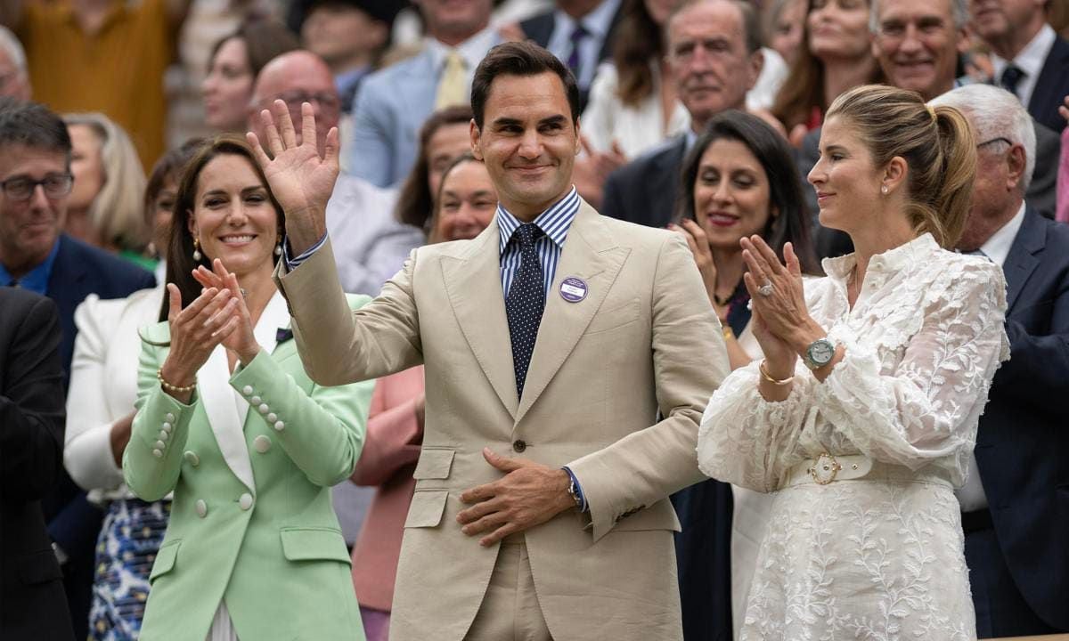 Catherine was joined by tennis royalty Roger Federer in the royal box on July 4.