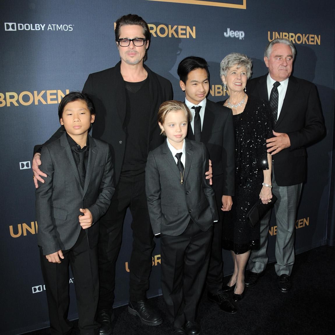 Brad Pitt with children Pax, Shiloh, Maddox and parent Jane Pitt and William Pitt