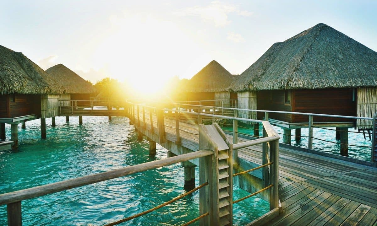 Overwater bungalows in Bora Bora, French Polynesia.