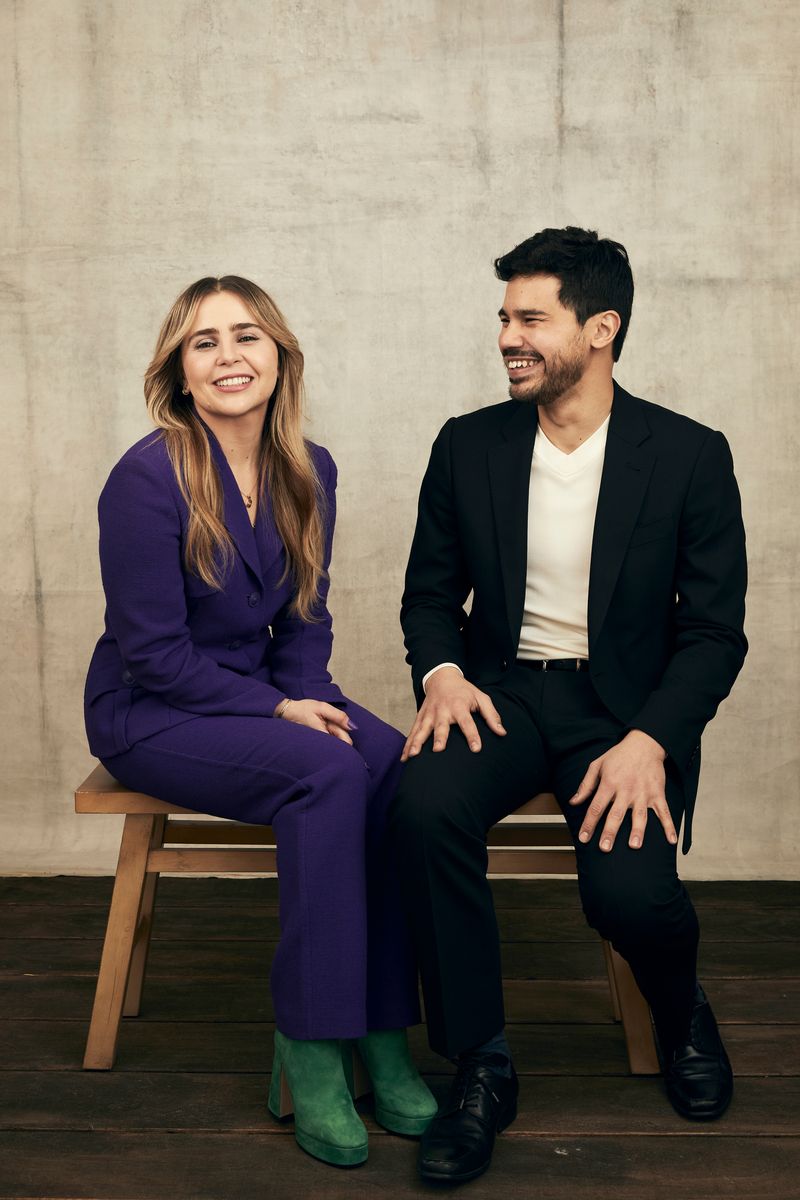 Mae Whitman and Carlos Valdes of Hulu's 'Up Here' pose for a portrait during the 2023 Winter Television Critics Association Press Tour at The Langham Huntington, Pasadena on January 14, 2023 in Pasadena, California