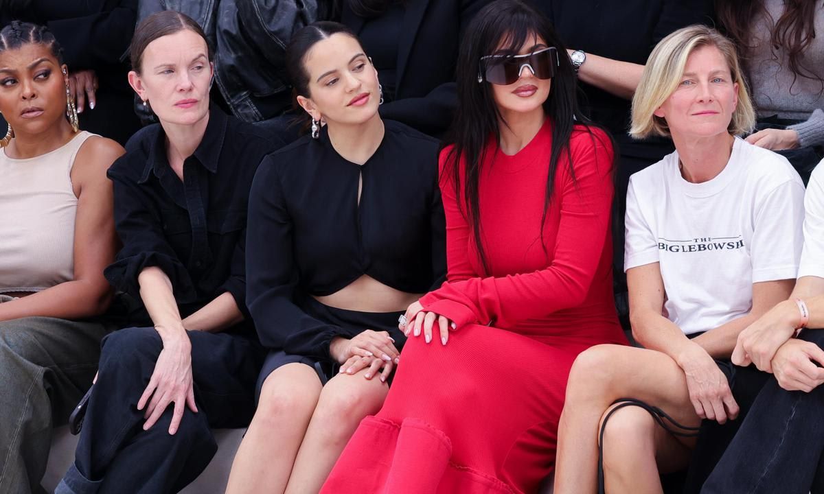 Rosalia and Kylie Jenner together at the Acne Studios Womenswear Spring/Summer 2024 during Paris Fashion Week