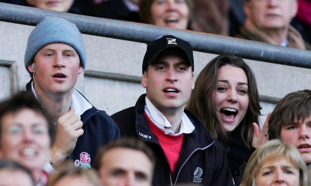Kate pictured at a rugby match with Princes Harry and William in 2007