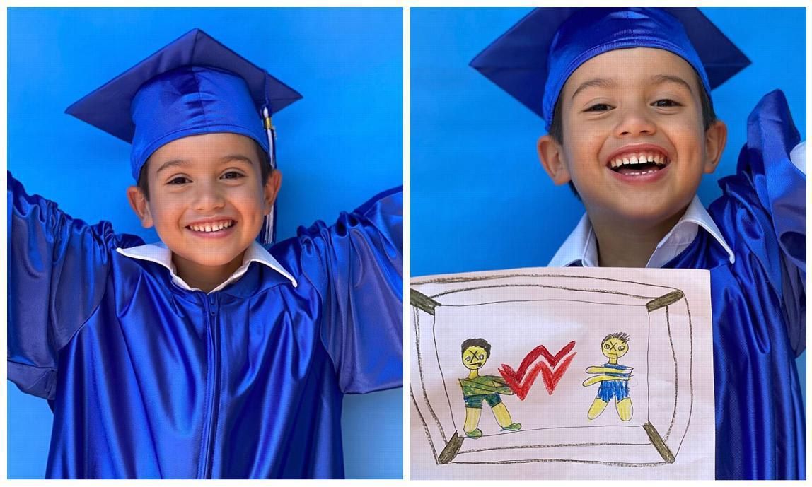 Mario Lopez shares a picture of his son Dominic at the impromptu kindergarten graduation they held at their home