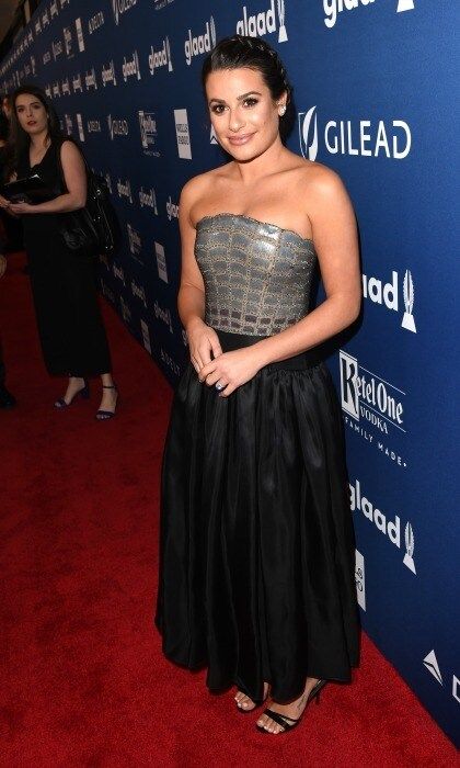 She's taken! Lea Michele flaunted her gorgeous engagement ring, from Zandy Reich, as she walked the carpet at the 29th Annual GLAAD Media Awards in NYC. While attending the Hilton Midtown located event, the star looked stunning in a black and silver gown.
Photo: Getty Images