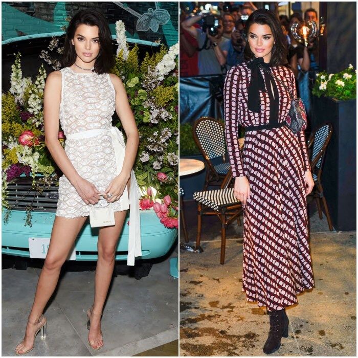 Kendall Jenner's Thursday in NYC involved an outfit change. The supermodel attended the Longchamp store opening in a midi-patterned dress and boots. She switched up her look for the Tiffany & Co. Paper Flowers party and opted for a white, semi-sheer mini dress and lucite heels.
Photo: Getty Images