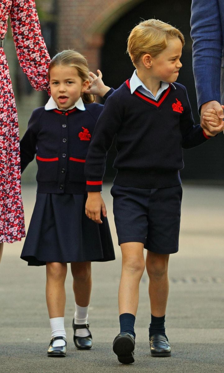 Princess Charlotte arrives for her first day at school with Prince George