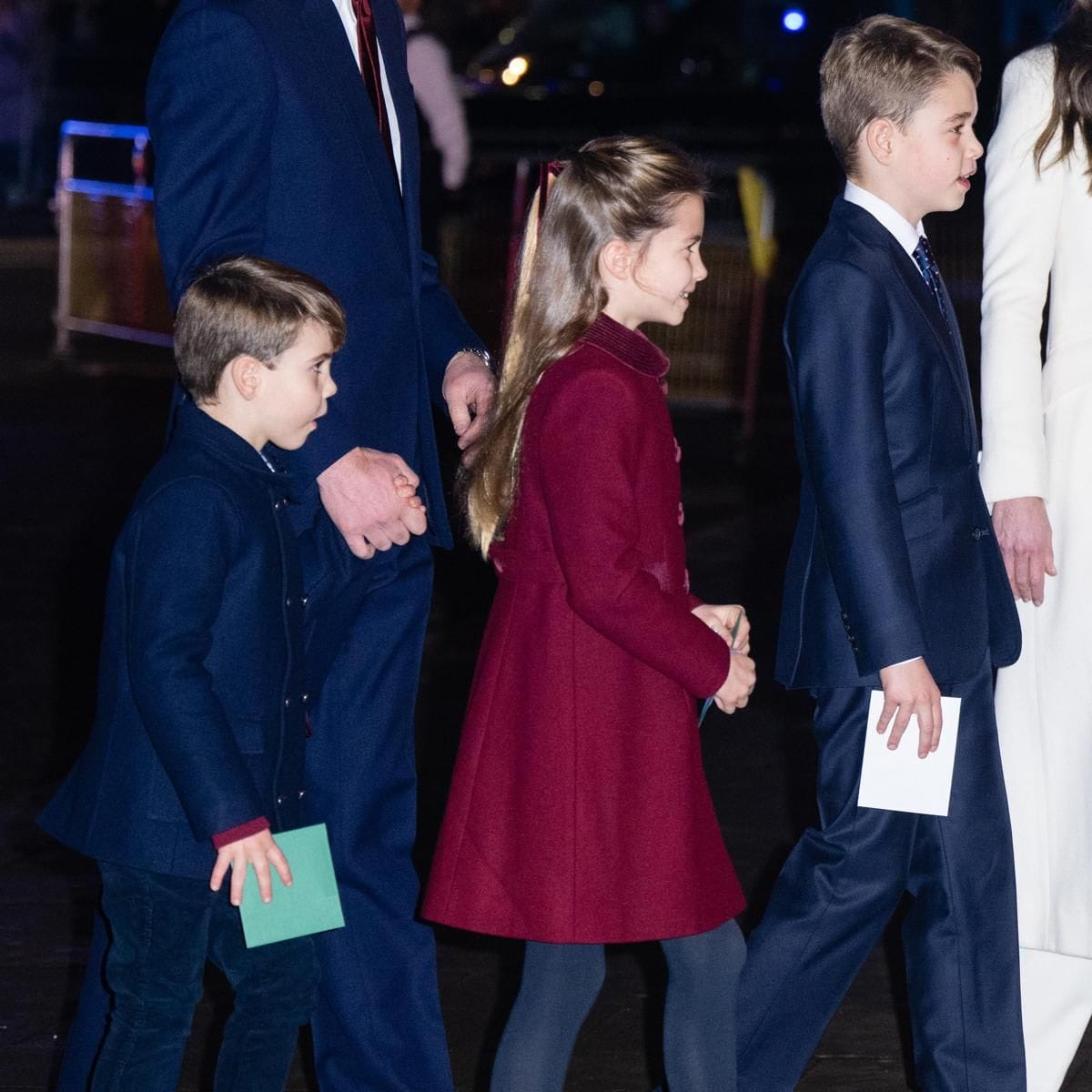 The Wales children arrived with cards to drop off in a special postbox outside of the Abbey.