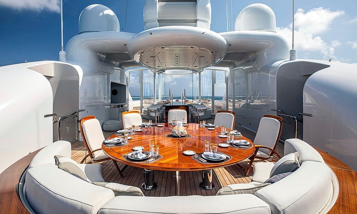 Outdoor seating area on the yacht