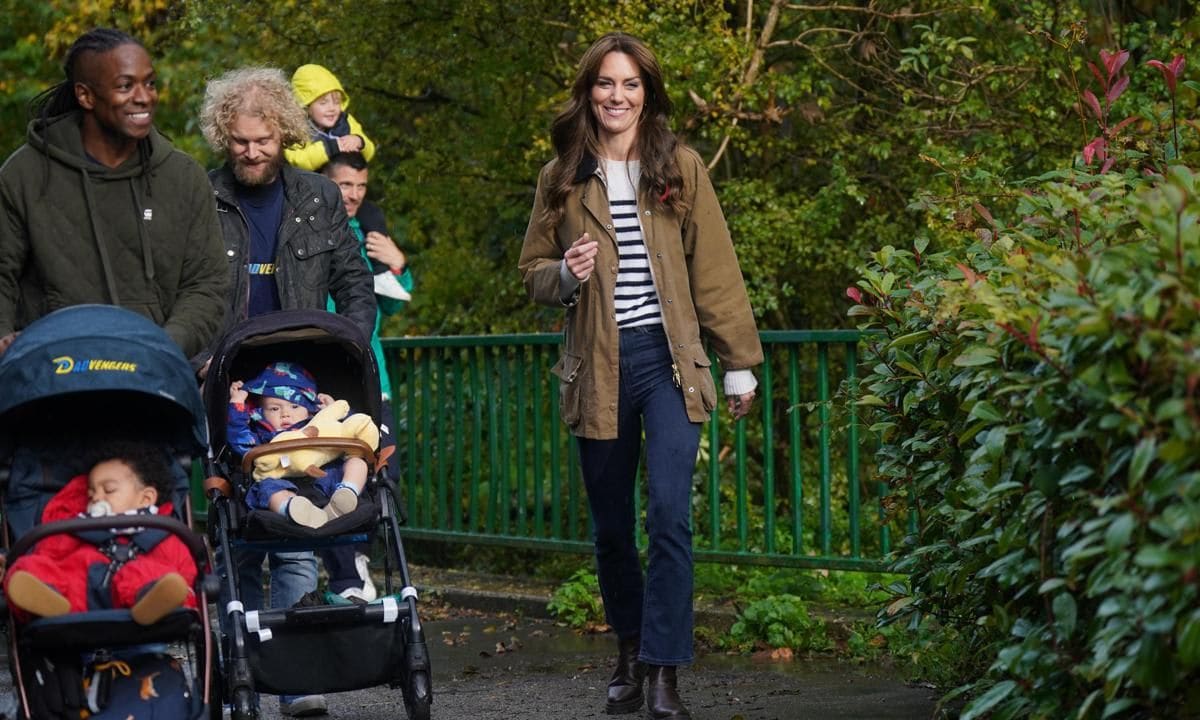 The royal mom of three looked casual chic for the engagement wearing jeans and a striped sweater under a Barbour jacket.