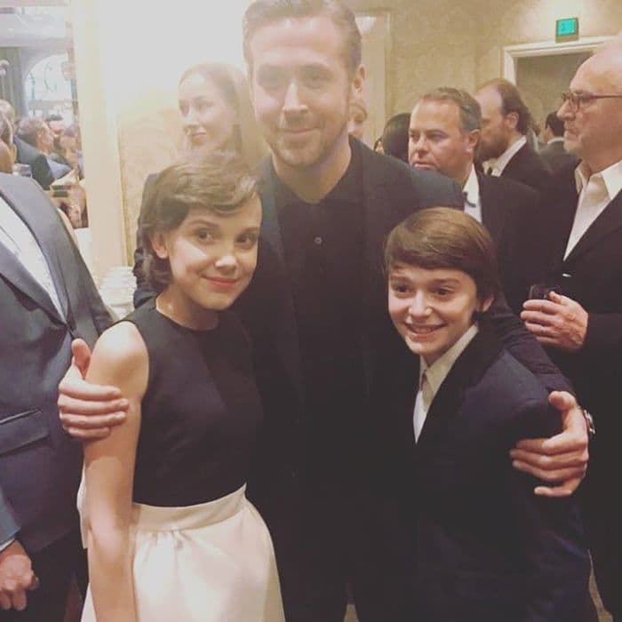 From <i>La La Land</i> to the Upside Down. Ryan Gosling posed with Millie Bobby Brown and Noah Schnapp at the 2017 BAFTA tea party.
Photo: Instagram/@milliebobby_brown