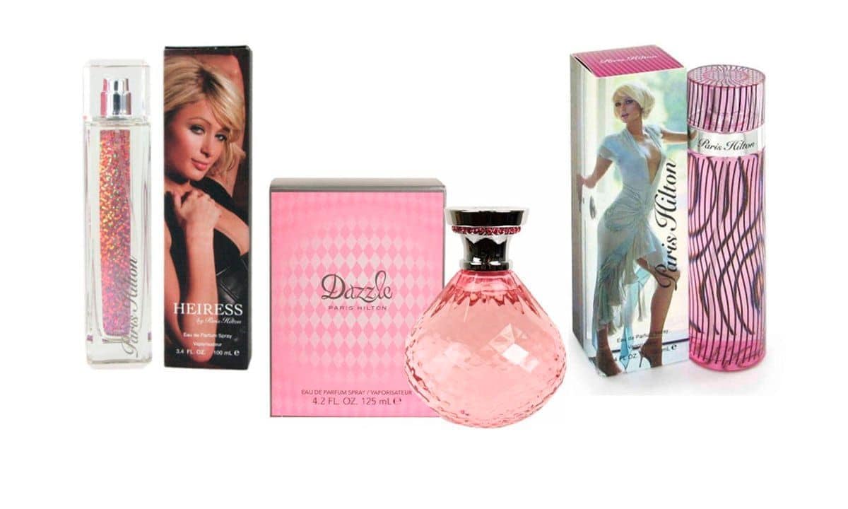 Collage of perfumes by Paris Hilton