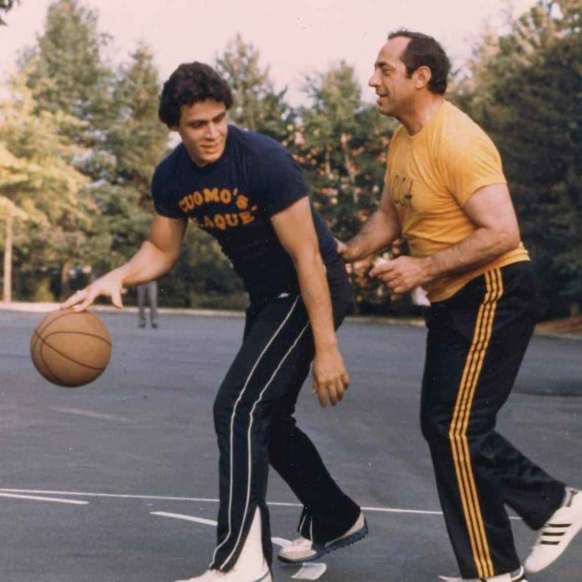 Governor Andrew Cuomo playing basketball with his dad Mario Cuomo