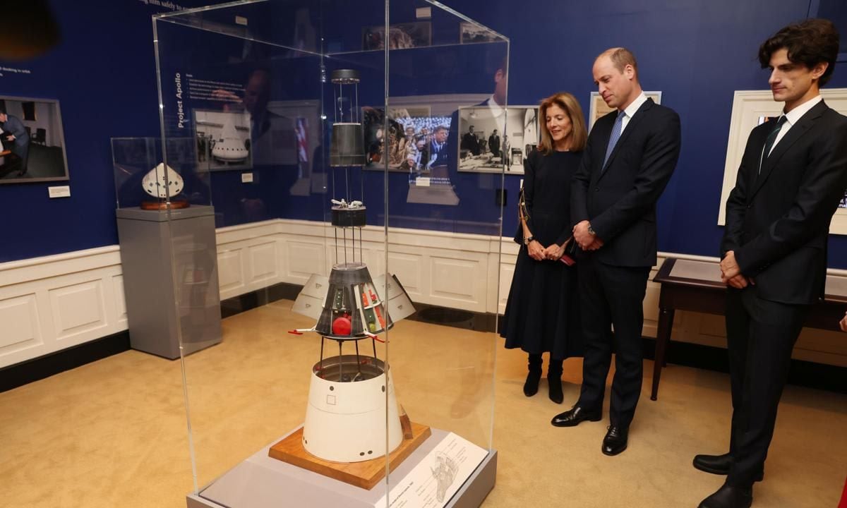 During his tour, the Prince viewed exhibits from the "pivotal years of the Kennedy Administration in the 1960s, ahead of the moon landing in 1969."