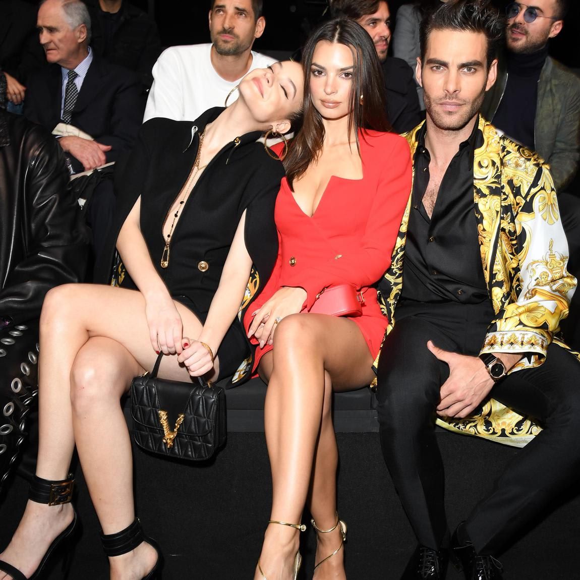 Barbara Palvin, Emily Ratajkowski and Jon Kortajarena attend Versace FW2020 show