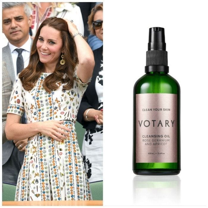 <b>She's glowing</b>
<br>
<br>
The product: Votary by Arabella Preston
<br>
<br>
The range of products made with 100 percent natural ingredients including seed oils, chia seeds, green tea and pomegranate, is made by the same women responsible for the Duchess' pre wedding beauty ritual, Arabella Preston.
<br>
<br>
Arabella recommends massaging the oils on your face everyday to reduce wrinkles and increase circulation.
<br>
<br>
Votary cleansing oil, $71.96 available at votary.co.uk
<br>
<br>
Photo: Getty Images