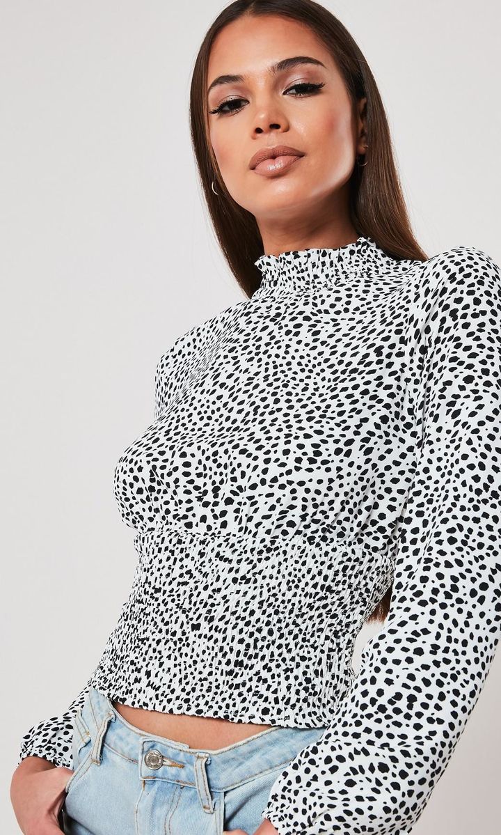 High neck, dalmatian print top with long sleeves by Missguided