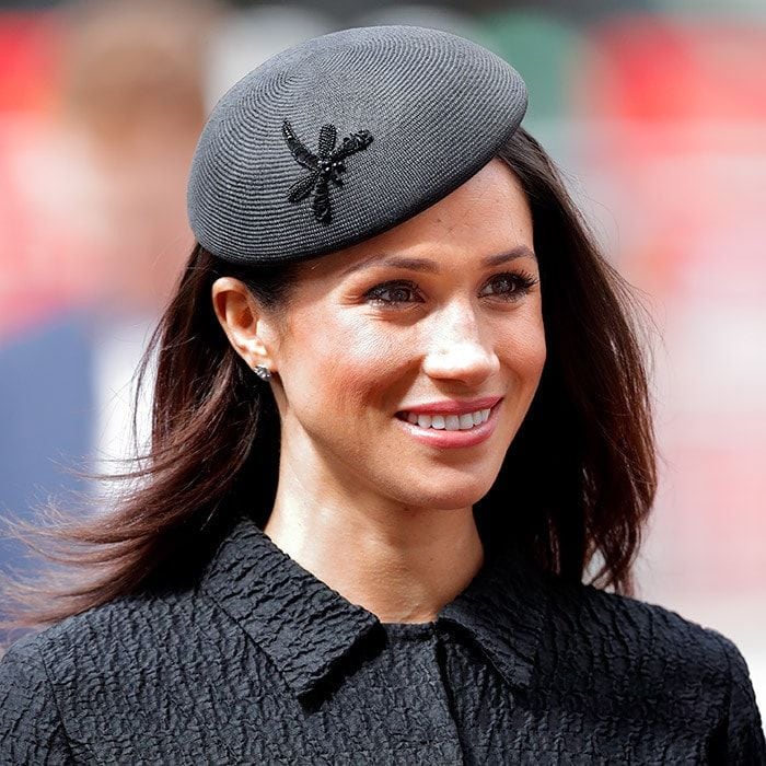 On April 25, 2018, Meghan opted for a 1950s-style skirt suit by Emilia Wickstead, and topped the outfit with a retro Philip Treacy hat with a beaded dragonfly accent. She wore the look to accompany Prince Harry and his brother Prince William for the Anzac Day service at Westminster Abbey.
Photo: Max Mumby/Indigo/Getty Images