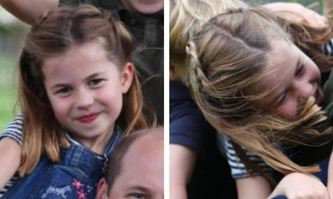 Even off-duty, the little Princess wore her hair in braids as she horsed around with her brothers and dad Prince William at their country home, Anmer Hall, in 2020.