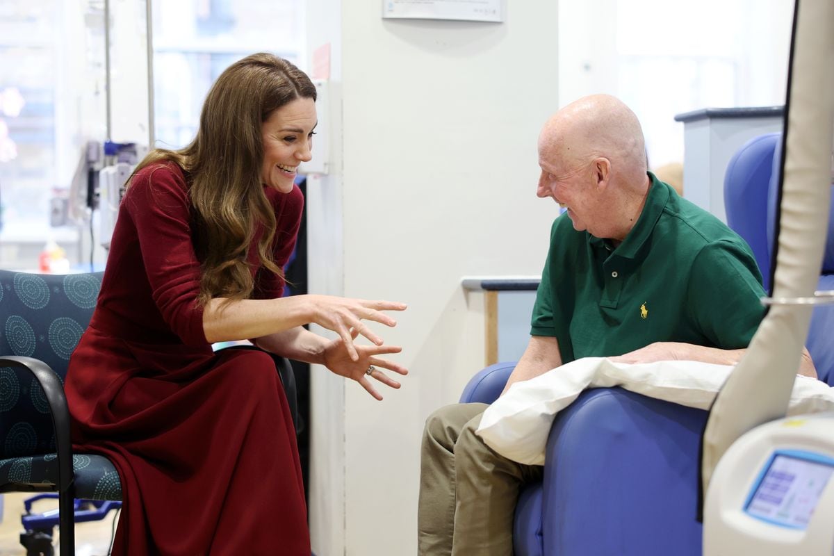 LONDON, ENGLAND - JANUARY 14: Catherine, Princess of Wales talks with Kerr Melia during a visit to The Royal Marsden Hospital on January 14, 2025 in London, England. The Prince and Princess of Wales have today become Joint Patrons of The Royal Marsden NHS Foundation Trust following a visit by Her Royal Highness to the hospitalâs Chelsea site. The Princessâ own personal cancer journey saw her receive treatment from The Royal Marsden. The Royal Marsden opened its doors in 1851 as the worldâs first hospital dedicated to cancer diagnosis, treatment, research and education. (Photo by Chris Jackson/Getty Images)