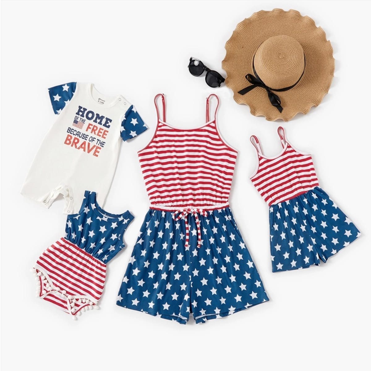 Independence Day Stripe and Stars Matching Shorts Rompers