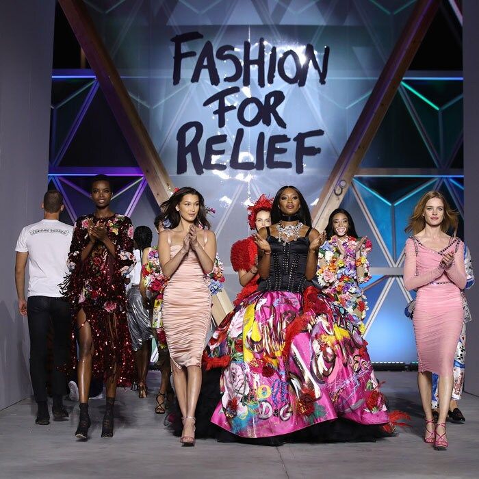 Once again, Naomi Campbell and her supermodel friends walked the runway in the Fashion for Relief show during the festival. The veteran had support from Bella Hadid and Natalia Vodianova during the event that was themed Race to Equality.
Photo: Getty Images