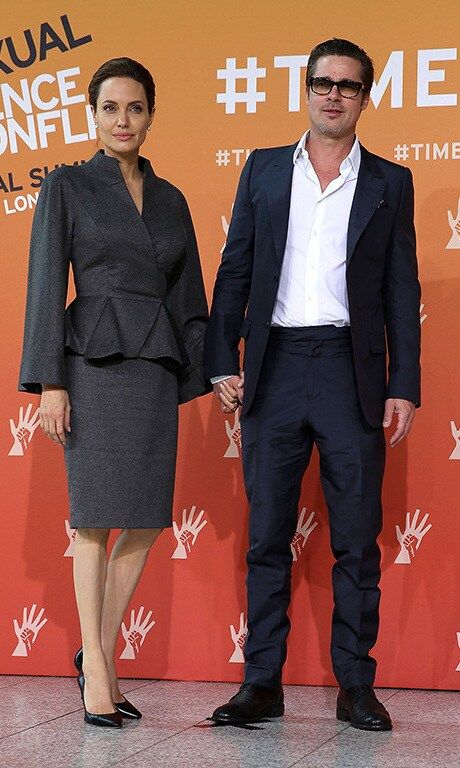 June 2014: A couple for a cause! Brad showed support for Angie during her speech at the Global Summit to End Sexual Violence in Conflict Summit in London.
<br>
Photo: Getty Images