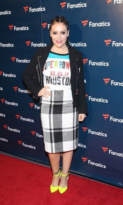 February 4: Alyssa Milano arrived in a custom t-shirt at the FANATICS Super Bowl Party at The Ballroom at Bayou Place in Houston.
Photo: Robin Marchant/Getty Images