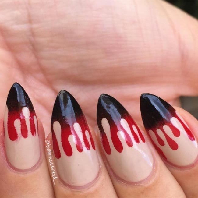 Instagrammer @banicured_ used Wet n Wild's 'Yo Soy', INM Nails' 'Red Rover' and Sinful Colors' 'Black on Black' shades to create her dramatic blood gradient nails.
Photo: Instagram