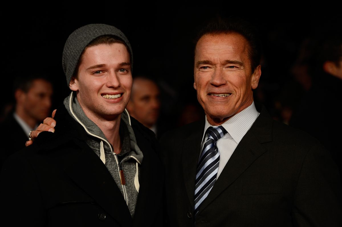 Arnold Schwarzenegger and Patrick Schwarzenegger attend the European Premiere of "The Last Stand" on January 22, 2013 in London, England.  