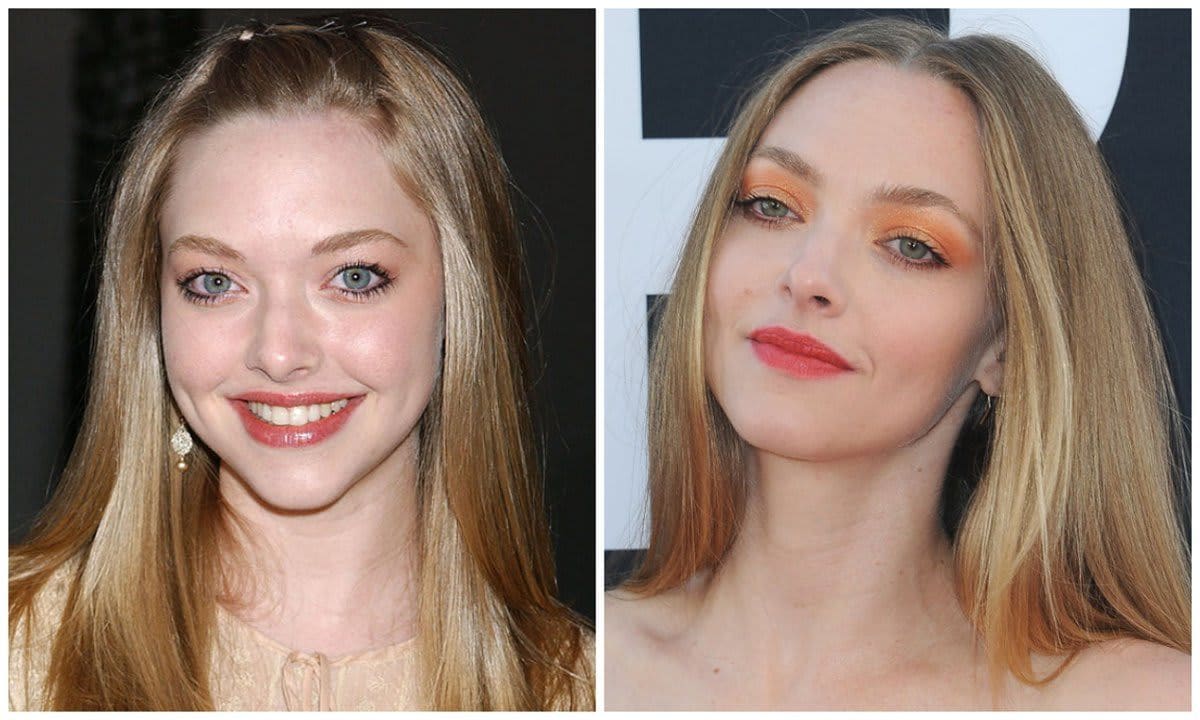 Amanda Seyfried with her makeup before and after