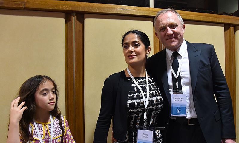 Salma Hayek and daughter Valentina with the Pope