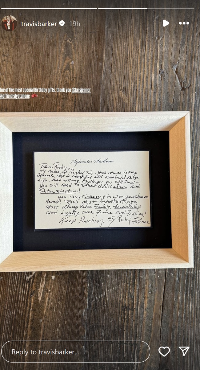 Sylvester Stallone's hand written note