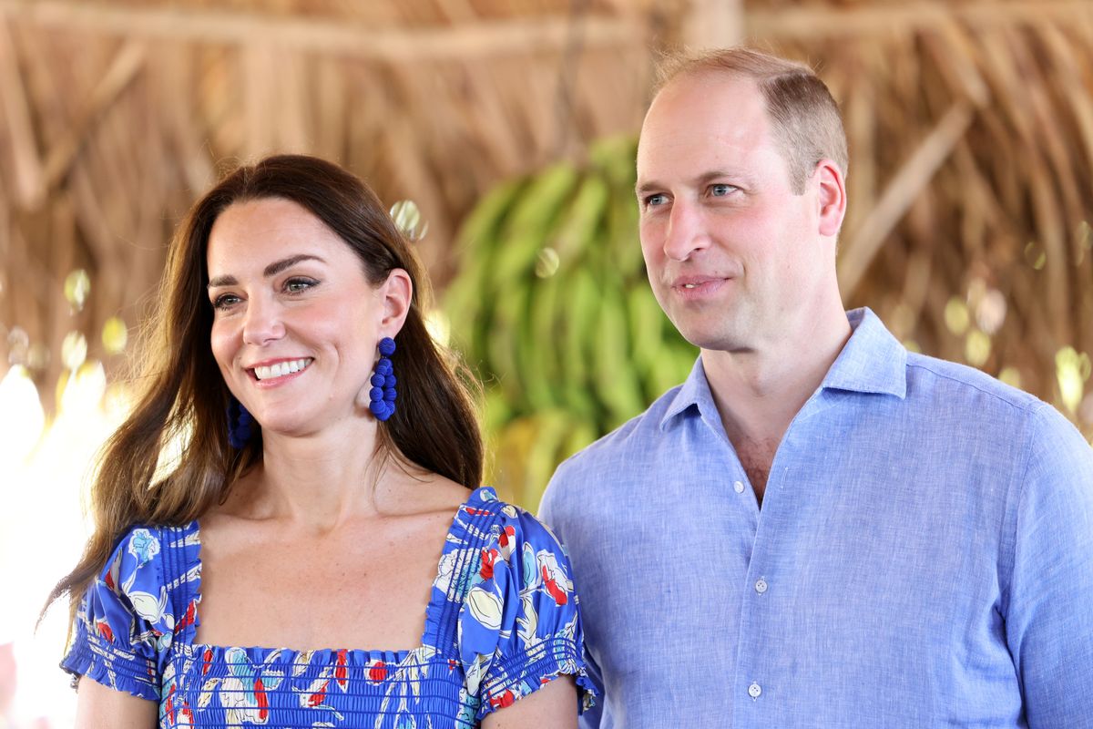 HOPKINS, BELIZE - MARCH 20: Prince William, Duke of Cambridge and Catherine, Duchess of Cambridge travel to Hopkins, a small village on the coast which is considered the cultural centre of the Garifuna community in Belize. Here, Their Royal Highnesses will spend time with Garifuna people and witness a demonstration of Garifuna culture during their visit on behalf of Her Majesty The Queen on the occasion of the Platinum Jubilee. On March 20, 2022 in Hopkins, Belize. (Photo by Chris Jackson/Getty Images)