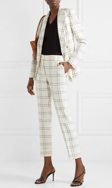 Maxima Checked Stretch Wool and Cotton Pantsand the Danita Double Breasted Blazer