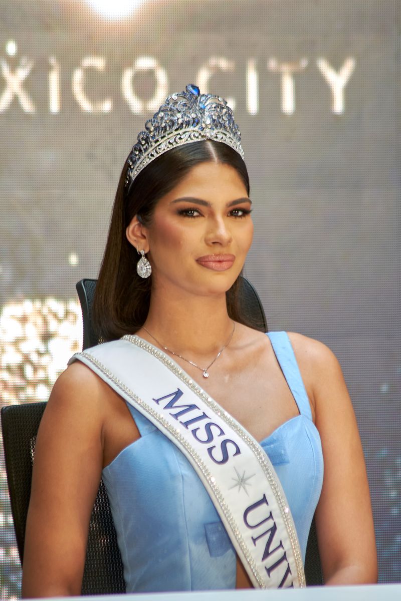 Miss Universe 2023 Sheynnis Palacios  attends a press conference for Miss Universe 2024 at Palacio Postal on September 4, 2024 in Mexico City, Mexico. (Photo by Jaime Nogales/Medios y Media/Getty Images)