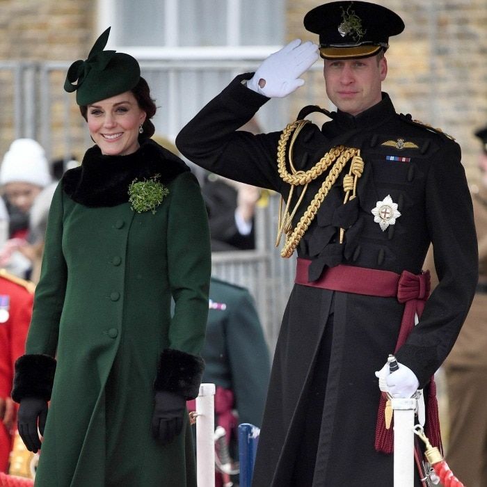 Green means reuse! Kate's 2018 appearance at the Irish Guards' St Patrick's Day Parade looked very similar to her 2017 one. The royal opted to wear a similar Catherine Walker coat to the event at Household Cavalry Barracks in London. Of course, she had a booming, notable difference - she was pregnant!
<b>CLICK THROUGH FOR MORE OF KATE'S PAST ST PATRICK'S DAY STYLE</B>
Photo: Getty Images