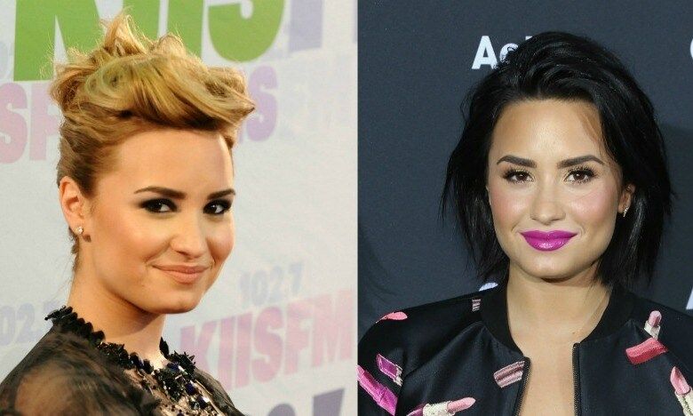 <b>Demi Lovato</b> isn't afraid to rock any hair color! Her dark eyes pop with both blonde hair and brunette.
Photo: Getty Images